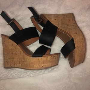 Cork heels with black leather strap